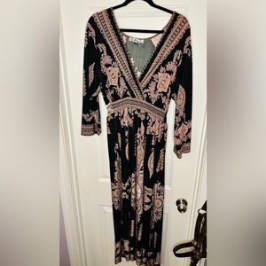 Plus size black and pink paisley maxi dress.
